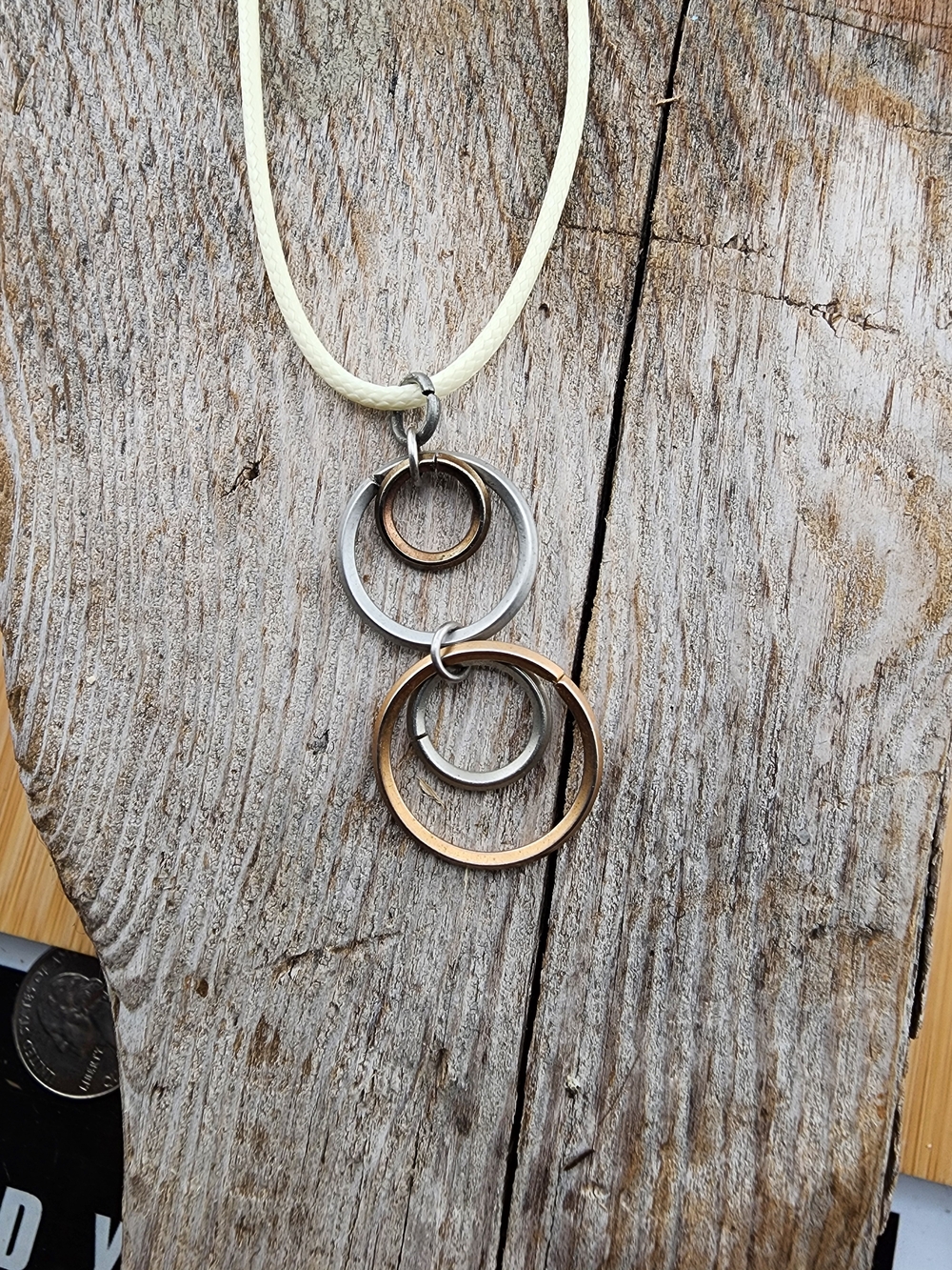 18in Adjuatable Mixed Metal Circle Pendant Necklace - Cream Cord